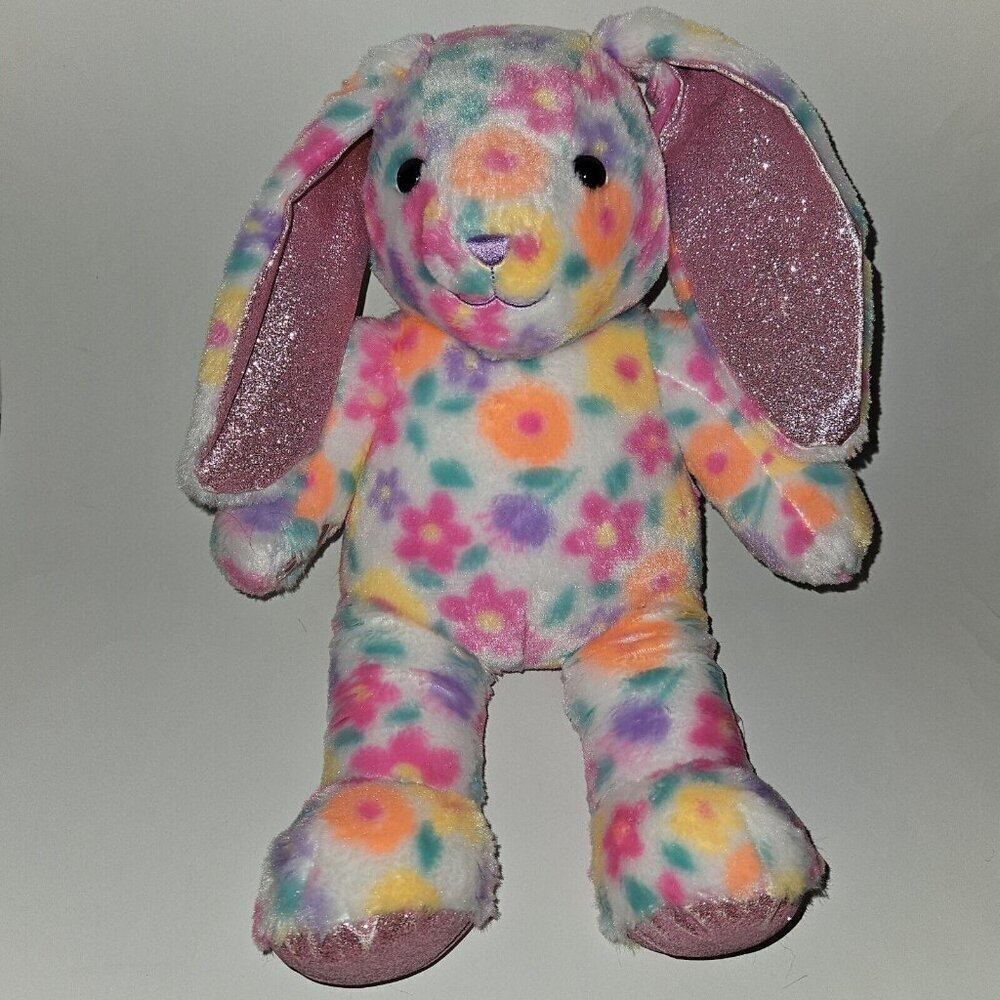 BABW Build A Bear Floral Pawlette Bunny Rabbit Plush Stuffed Animal Orange Pink